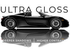VViViD Ultra Gloss piano black wrap side view highlights seamless edge alignment