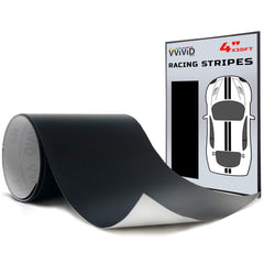 VViViD matte black racing stripe wrap on a smooth surface for a refreshed look.