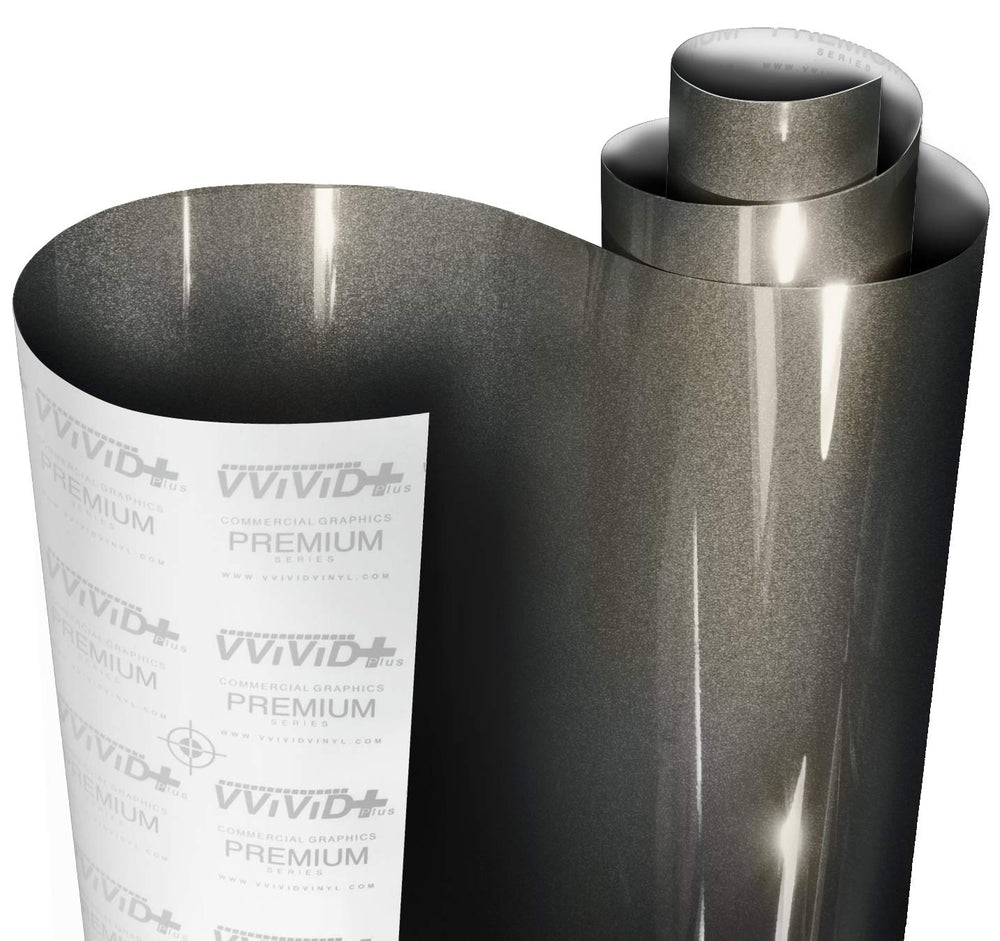 VViViD Ultra Gloss Candy Metallic Charcoal Grey wrap shows a mirror-like finish for premium paint replacement.