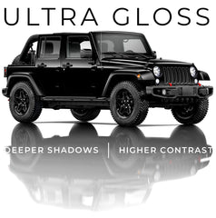 Gloss piano black surface reflection on VViViD wrap demonstrating depth