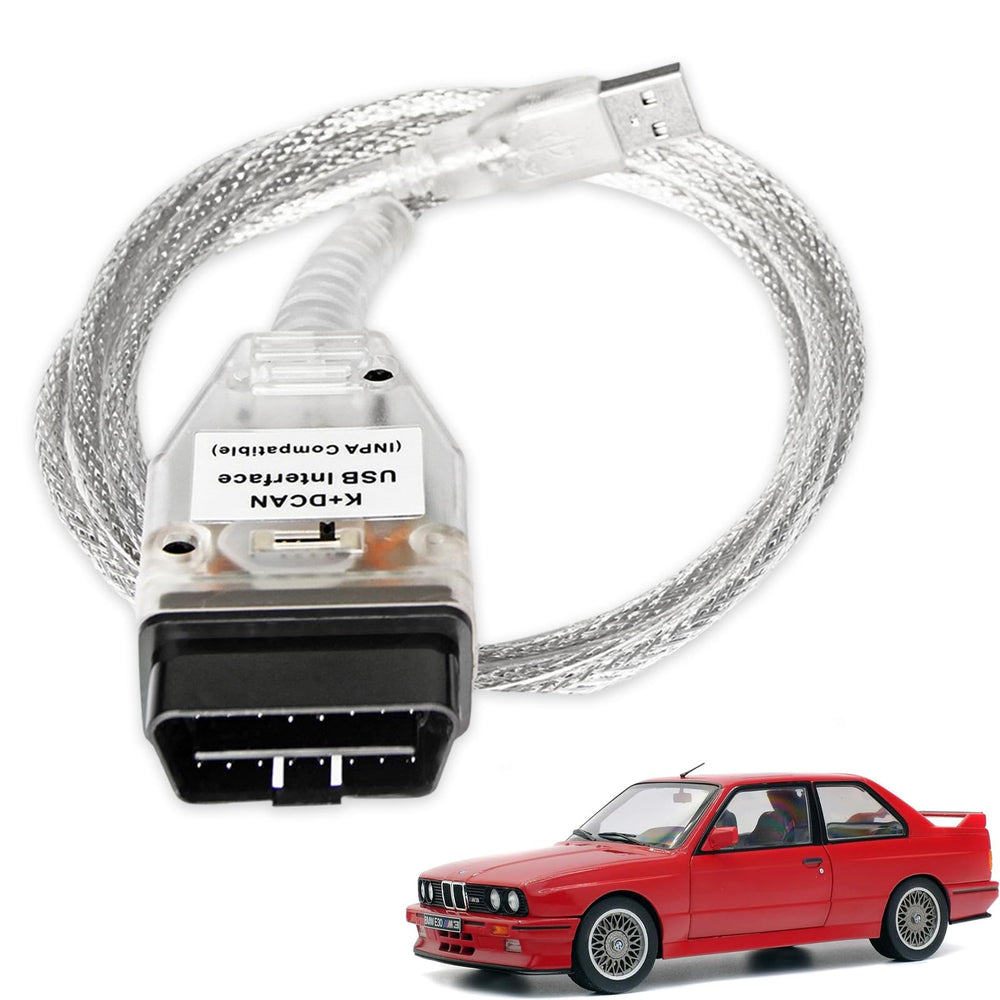 VZG K+CAN cable with BMW OBD2 connector for quick diagnostics.