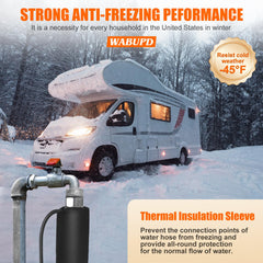 WABUPD heated hose coiled, ready for winter camping use.