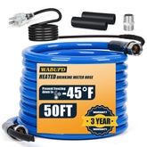 WABUPD 50ft heated water hose exterior, durable for outdoor RV adventures.