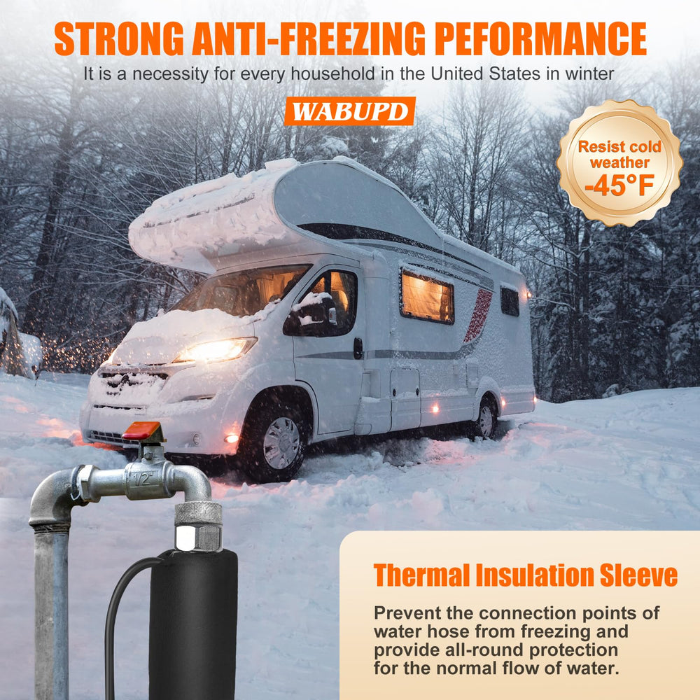 WABUPD heated hose with dense heating wires for quick warm water delivery.