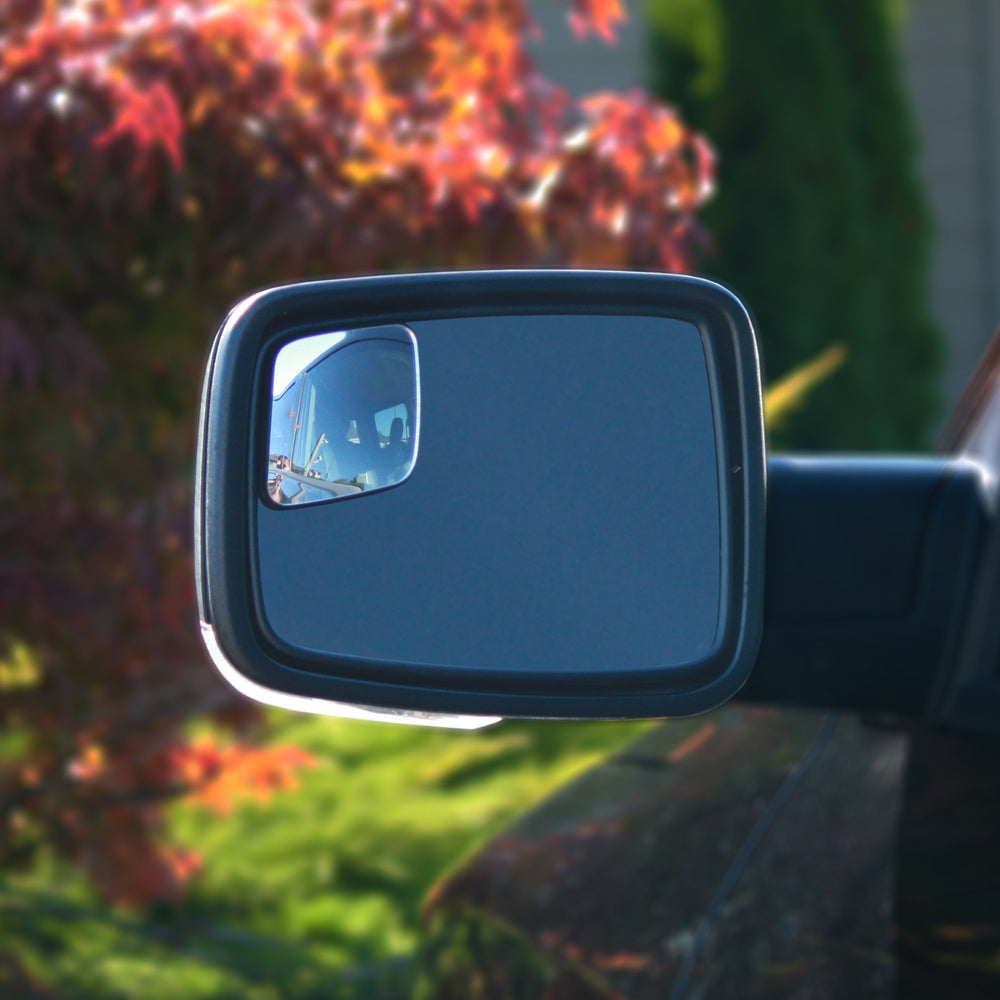 WadeStar RM10 blind spot mirror on Ram left side, clearer rear-side view for parking.