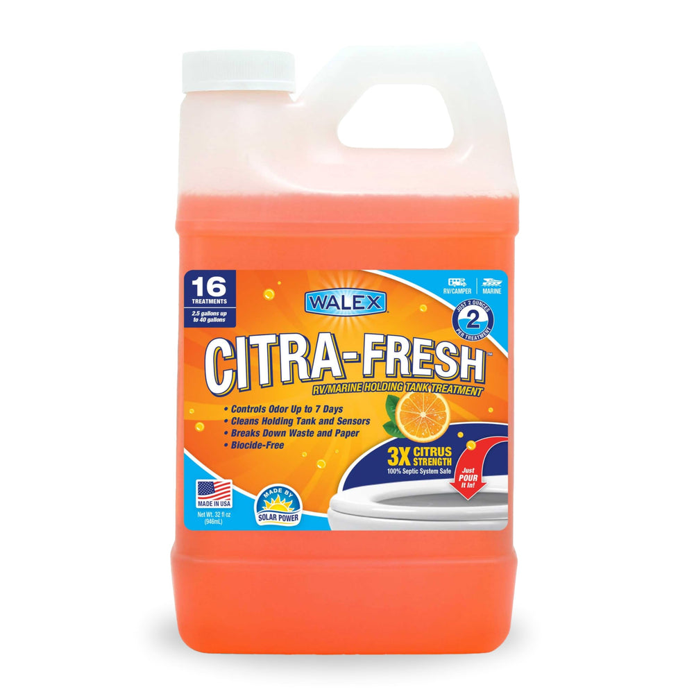 Walex Citra-Fresh bottle ready to deodorize RV holding tanks.