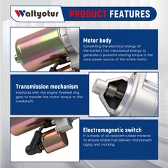 Waltyotur starter motor with Predator compatibility chart showing broad engine coverage.