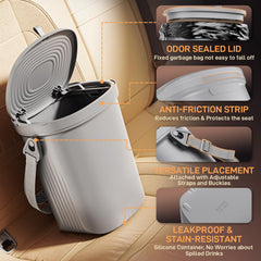 Waretary car trash can with pull-tab lid open for quick disposal