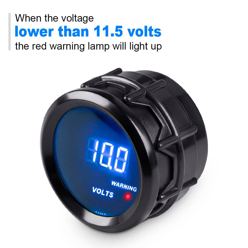 WATERWICH 52mm digital volt gauge monitors vehicle voltage safely