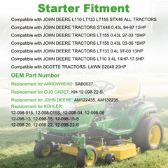 WATERWICH starter for John Deere LT133 side view highlighting secure mounting