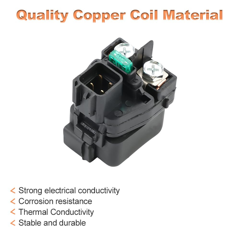 WATERWICH starter solenoid relay compatibility chart image shows broad Suzuki and KingQuad coverage.