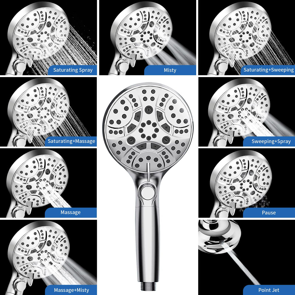 Watfigby shower head pause button enables quick water shutoff during baths or shampooing.
