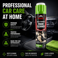 Waxman Tri State dirt-lift-action foam shows deep cleaning for fabrics and upholstery.