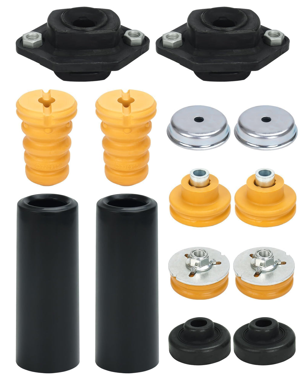 WayJun rear upper shock mounts kit components laid out for BMW rear suspension durability