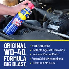 WD-40 Original Formula Big Blast prevents rust by shielding metal from moisture during outdoor tasks