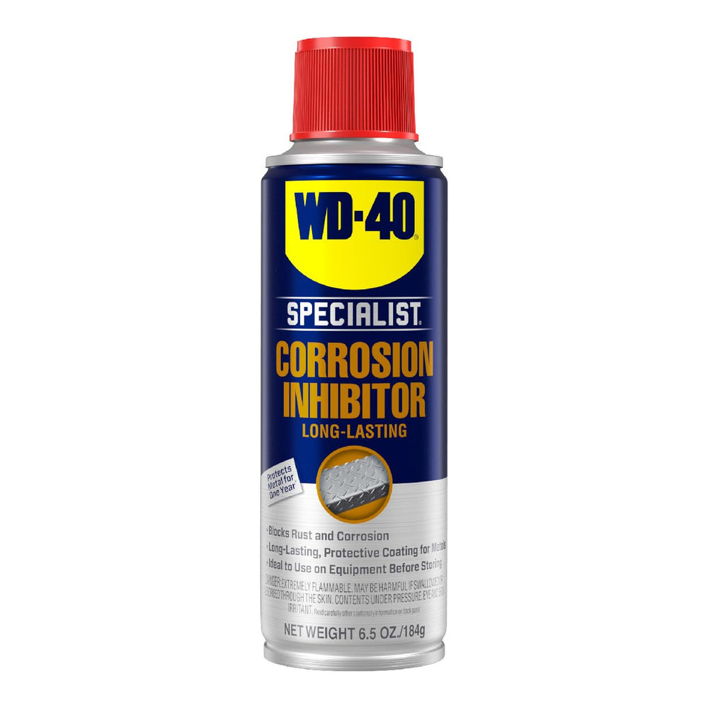 WD-40 Specialist Corrosion Inhibitor coats metal to block air and moisture for long-lasting protection.