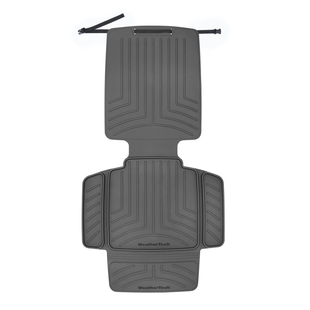 WeatherTech child car seat protector back view in black protects seats from daily use.