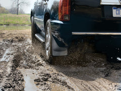 WeatherTech no-drill mudflap rear-right-F150 protects bumper-area from kicked rocks