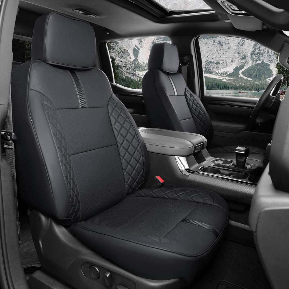 WeatherWard custom-fit seat covers on Silverado front view protect seats with precise fit