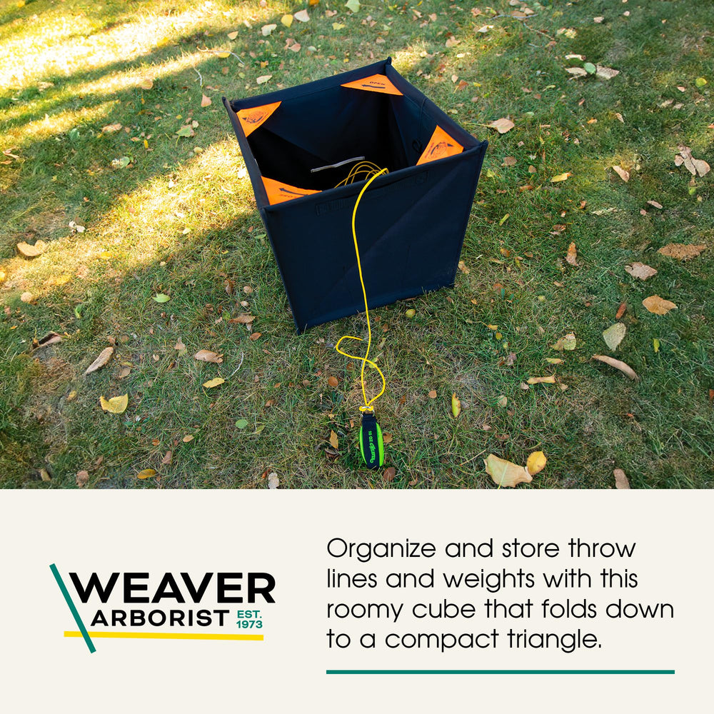 Weaver Arborist storage cube folded into compact triangle for easy transport.