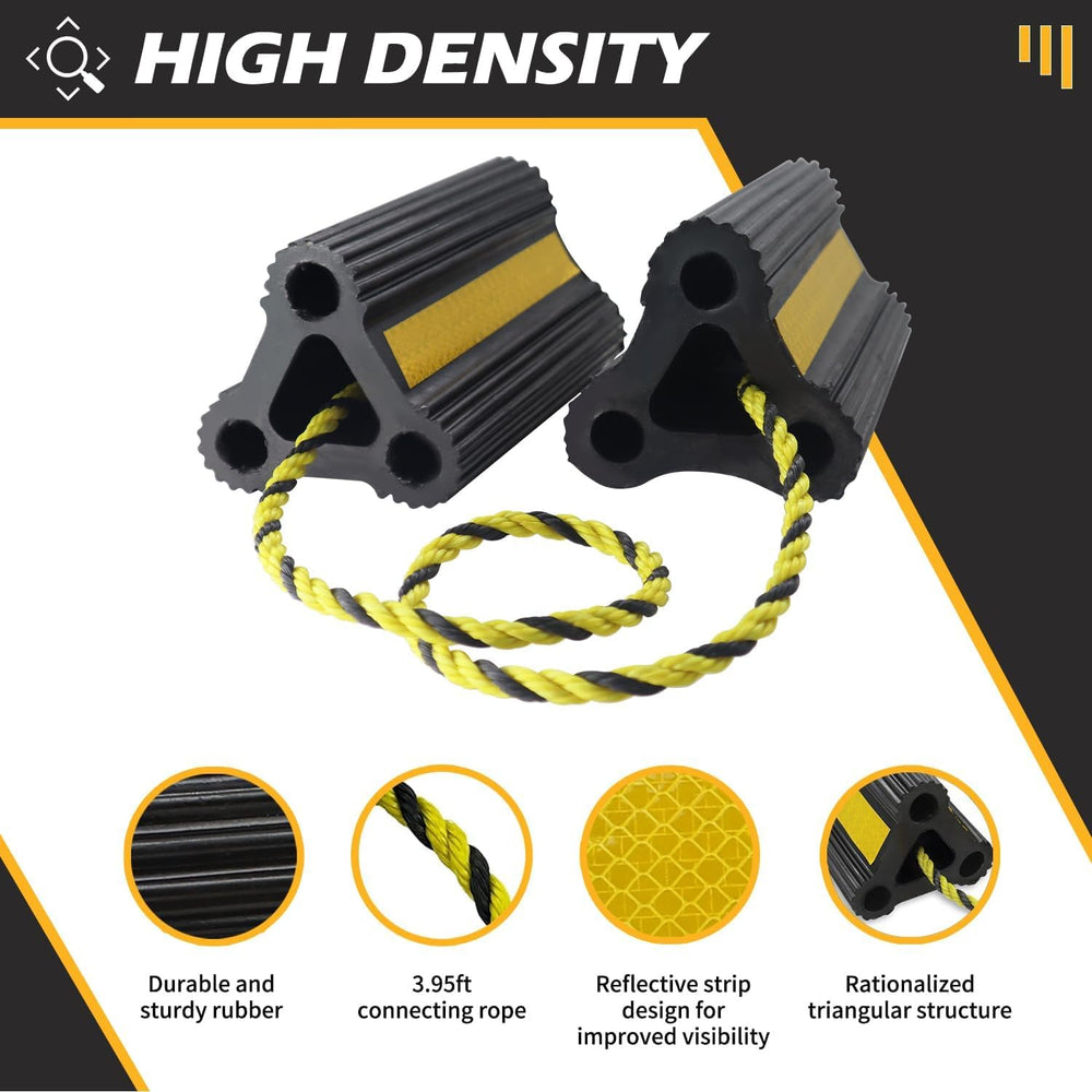 WECARLLE wheel chocks heavy-duty rubber for reliable vehicle immobilization.