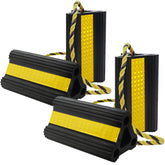 WECARLLE wheel chocks RV trailer front view enhances stability on slopes.