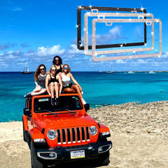 WEDAMER frame detail with rhinestones enhances license plate area.