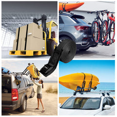 Wedamer truck roof rack strap stabilizes heavy cargo during transit.