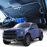 Weektic truck windshield shade deployed for quick sun protection on the road