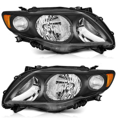 WEELMOTO Corolla left headlight close-up with black housing and amber reflector for safer night driving
