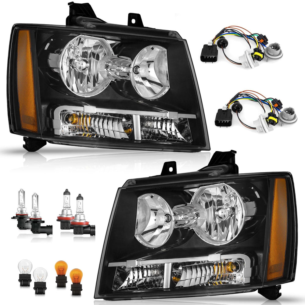 WEELMOTO headlight left for Avalanche/Suburban with black housing and clear lens for improved night visibility