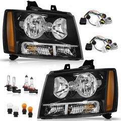 WEELMOTO headlight left for Avalanche/Suburban with black housing and clear lens for improved night visibility