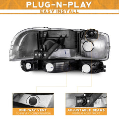 WEELMOTO Sierra 2500-3500HD right headlight with strong beam.