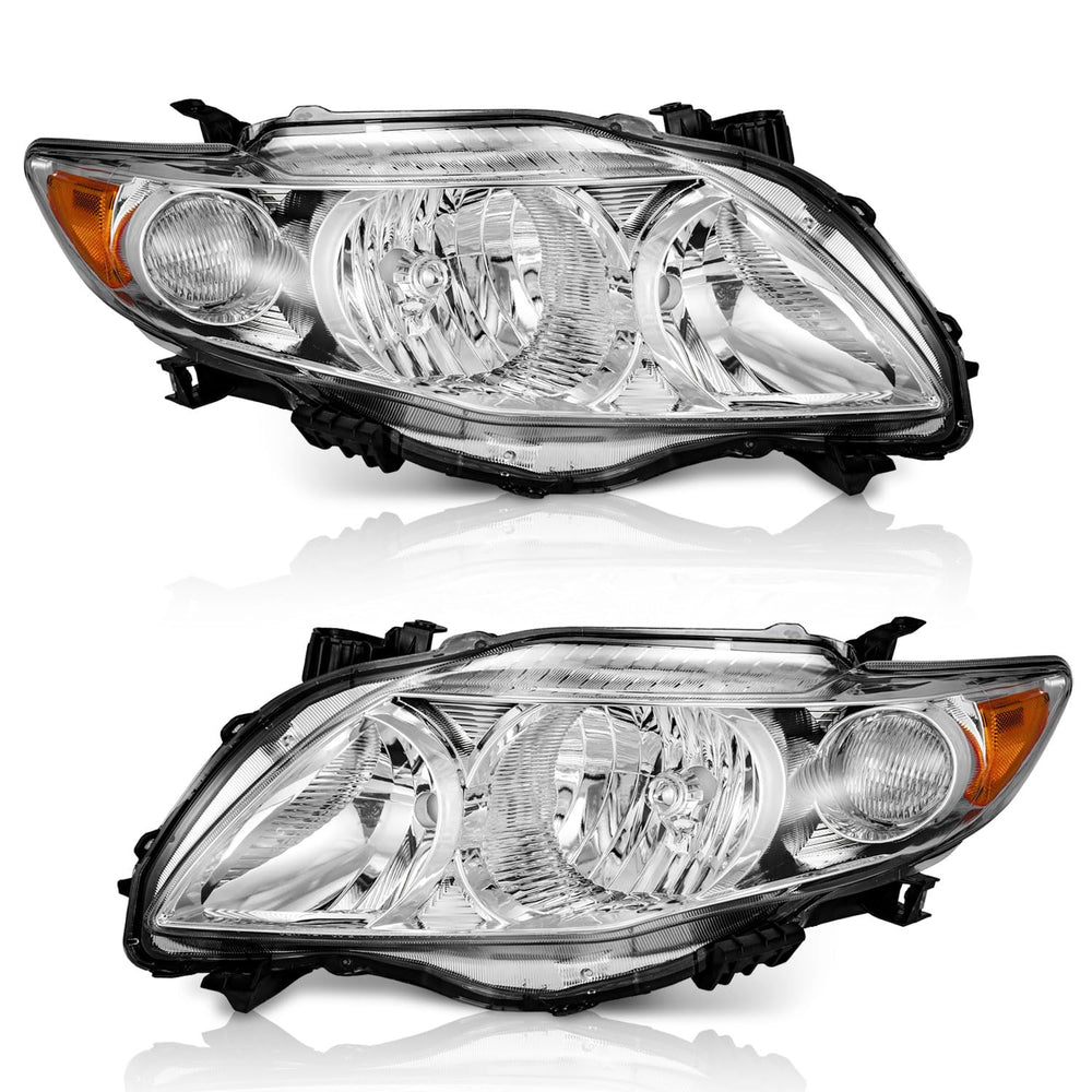 WeelMoto headlights for 2009-2010 Corolla with chrome housing and amber reflector provide clear illumination