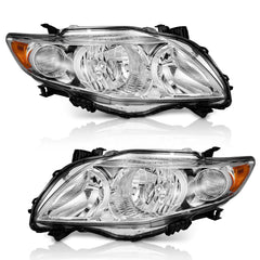 WeelMoto headlights for 2009-2010 Corolla with chrome housing and amber reflector provide clear illumination