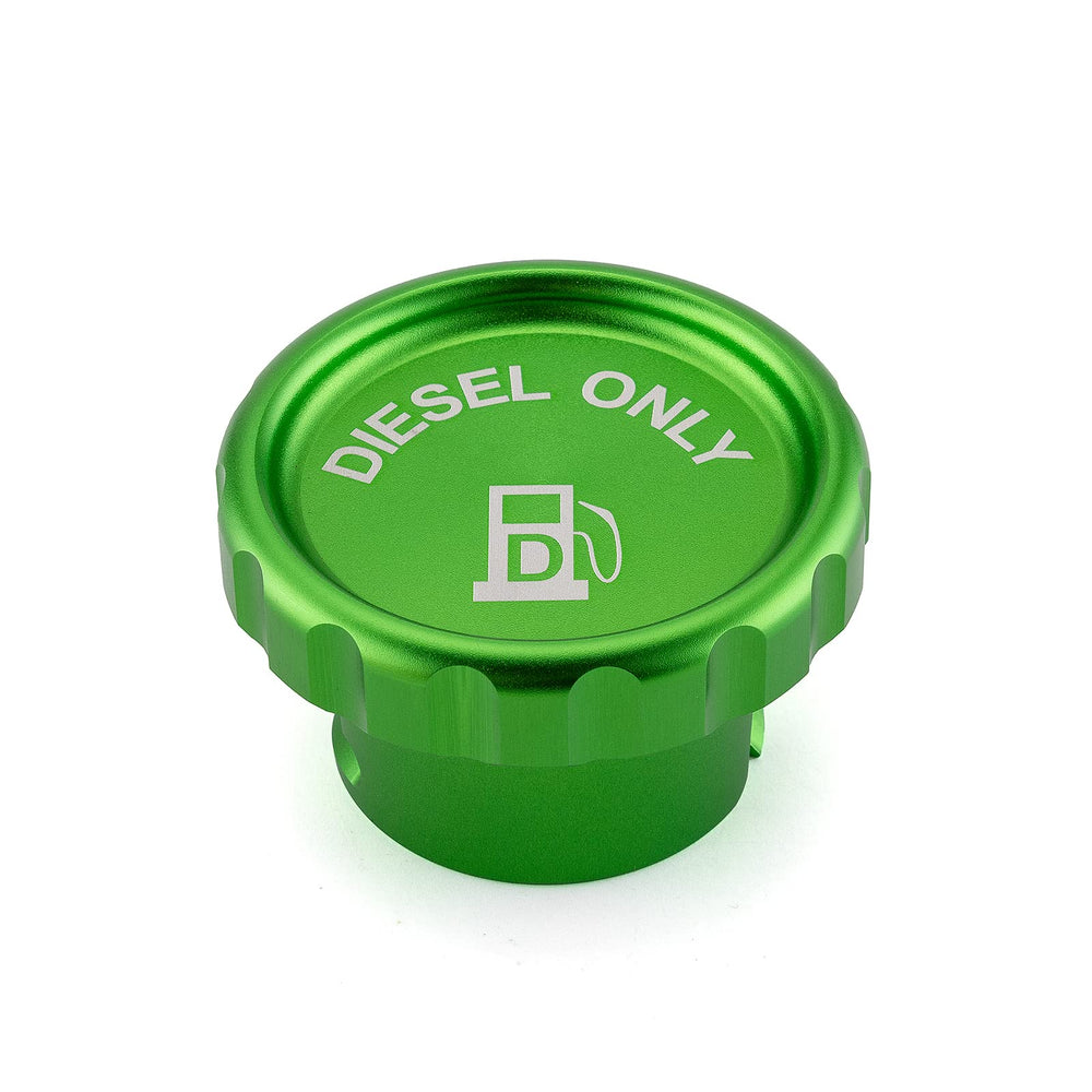 WeiSen diesel cap aluminum with green magnetic close-up showing durable finish