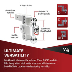 Weigh Safe 6 inch drop hitch offers versatile height adjustments