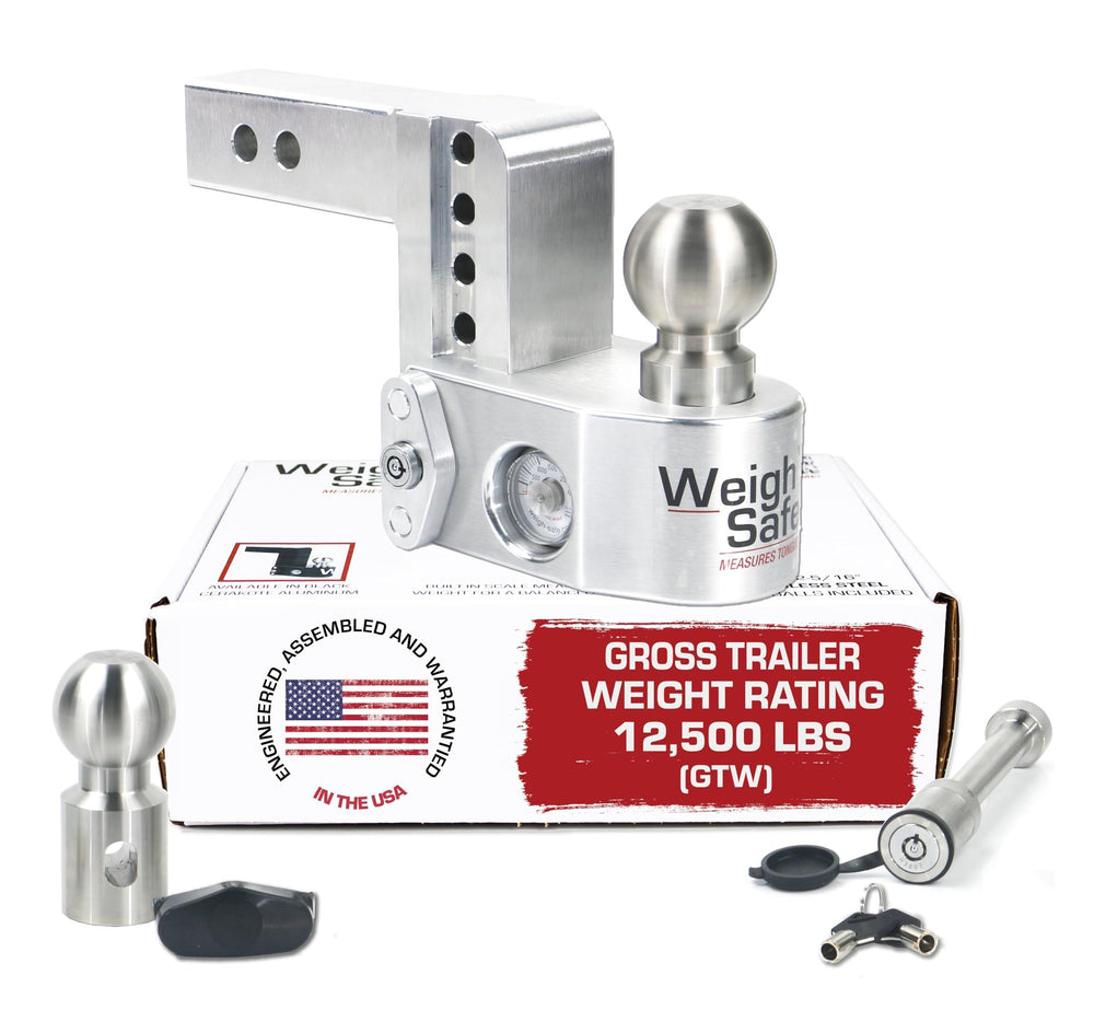 Weigh Safe aluminum adjustable trailer hitch with a 4-inch drop for level towing