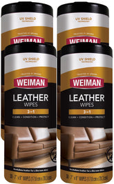 Weiman Leather Cleaner Wipes four-pack for quick leather refreshment.