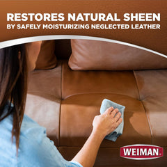 Weiman leather sofa being cleaned and conditioned for refreshed texture