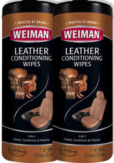 Weiman Leather Wipes packaging close-up showing two-pack convenience