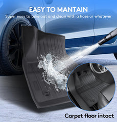 Wekar high sidewalls and deep channels trap water and mud for a drier cabin.