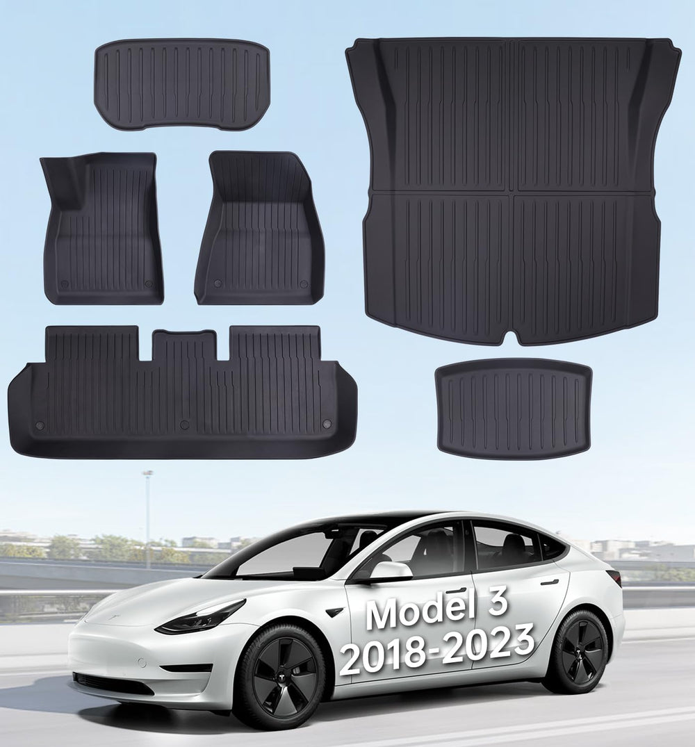 Wekar Model 3 front mats full set demonstrating precise fit and all-weather protection.