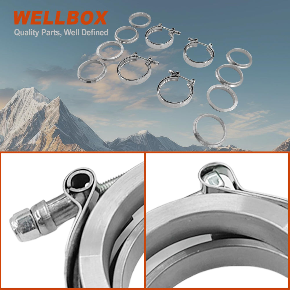 Wellbox turbo-downpipe clamp in action conveys quick, secure fit during upgrades.