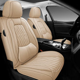 WELLDO leather seat cover, front left view, protects against spills and wear.