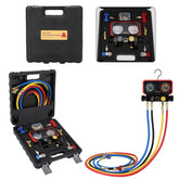 Wells AC gauge set side view with compact manometer for DIY HVAC work