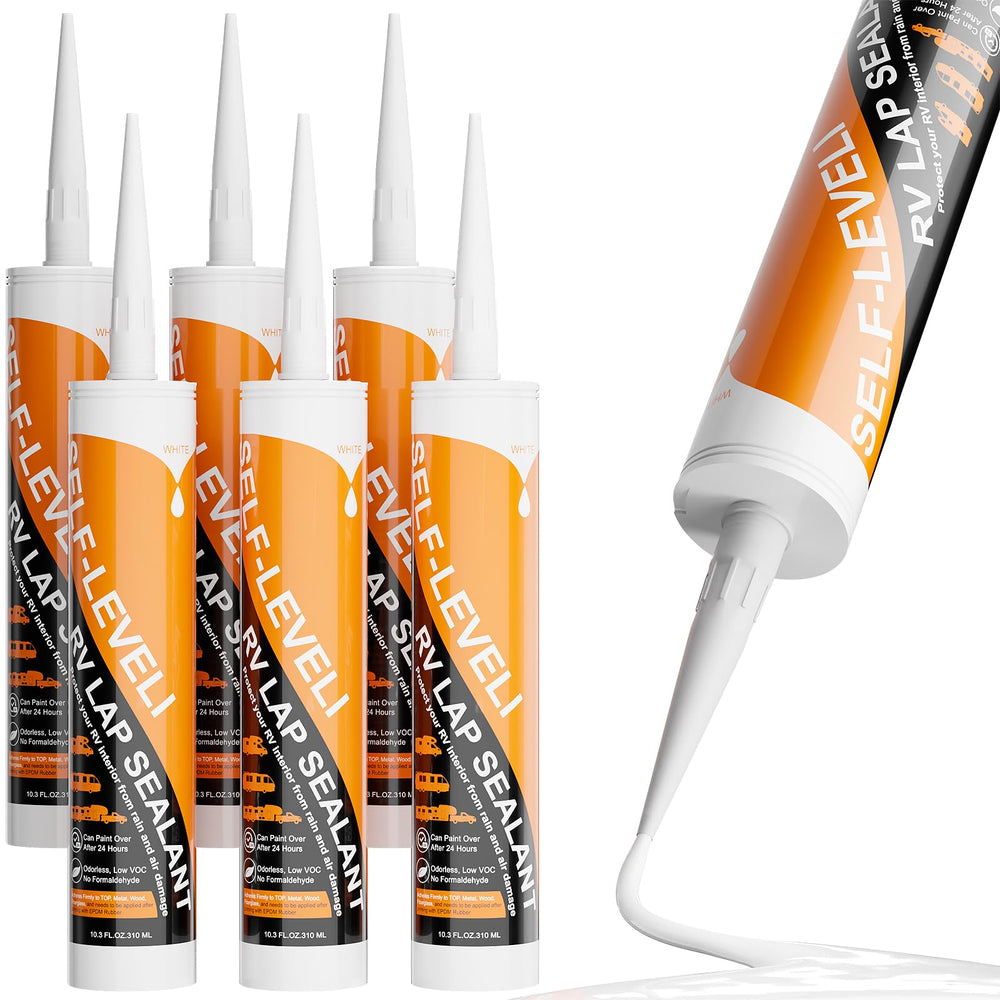 WELLUCK self-leveling RV roof sealant applying along the edge for a secure seal.