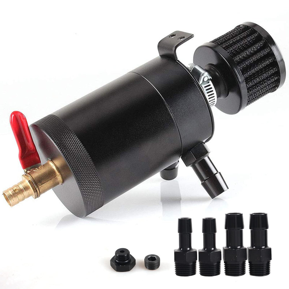 WENJTP oil catch can kit with four adapters and breather filter for universal engine compatibility.