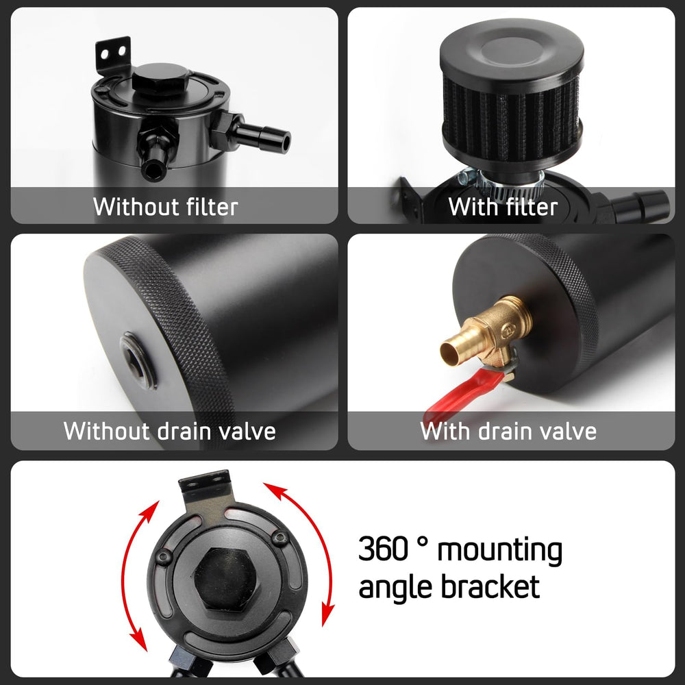 WENJTP red branded oil catch can tank for compact, high-performance setup.