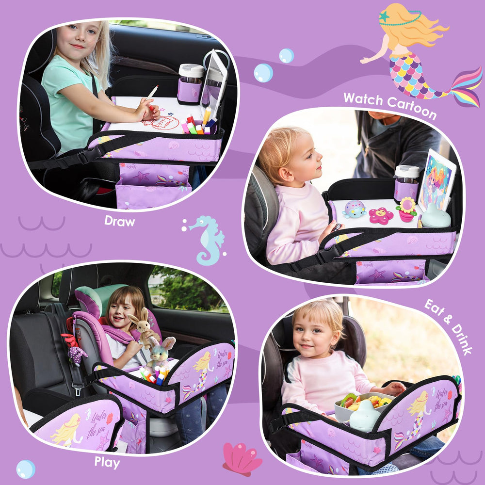 WENRENER travel tray features built-in cup holder for easy-access drinks during travel.